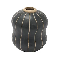 Hello Honey® 6" Black & Cream Stoneware Vase with Wax Relief Stripes