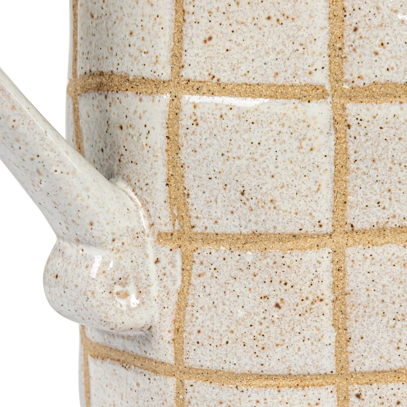 Hello Honey® 46oz. Cream & Brown Reactive Glaze Wax Relief Grid Pattern Stoneware Pitcher
