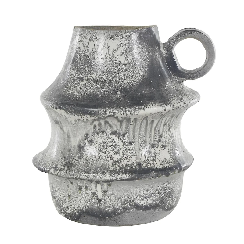 15" Light Gray Textured Paper Mache Fluted Vase with Ring Handle