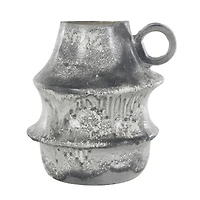 15" Light Gray Textured Paper Mache Fluted Vase with Ring Handle