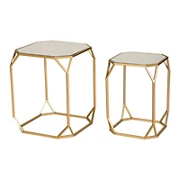 Glitzhome® Gold Metal Square Accent Table with Glass Top Set