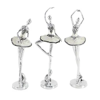 Set of 3 Silver Polystone Modern Dancer Sculpture, 18", 18", 16"