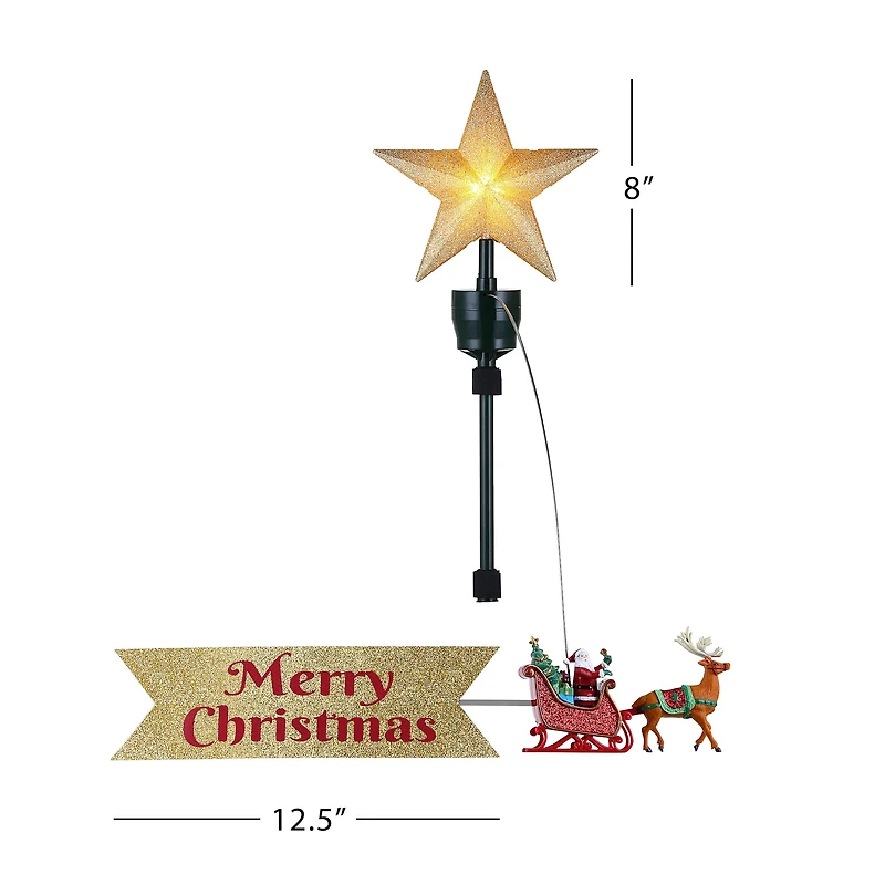 90th Anniversary Collection Animated Santa's Sleigh Tree Topper with Banner