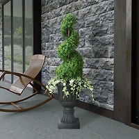 4.5ft. Topiary Spiral Boxwood Artificial Tree in Decorative Urn