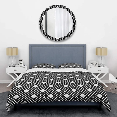 Designart 'Monochrome Geometric Pattern II' Mid-Century Duvet Cover Set