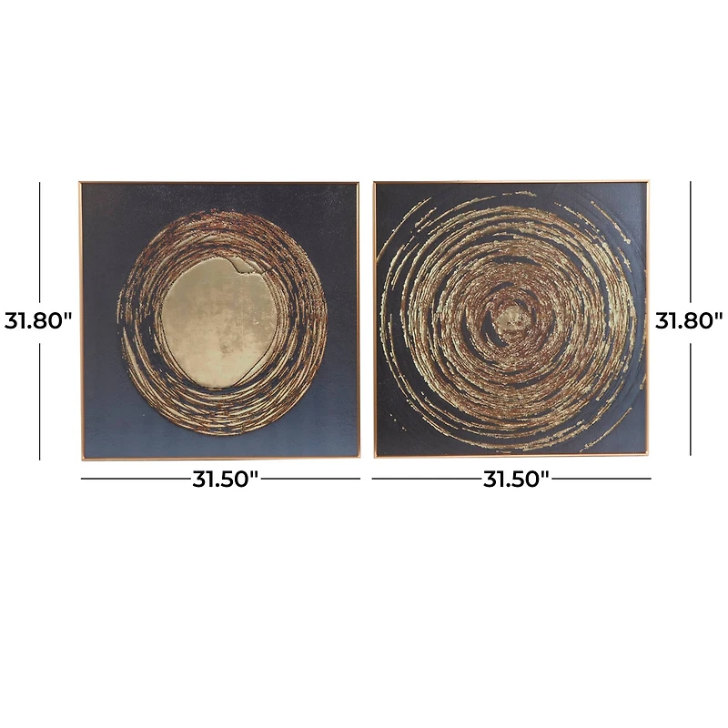 CosmoLiving by Cosmopolitan Gold Porcelain Swirl Starburst Framed Wall Art with Gold Aluminum Frame Set of 2 32", 32"