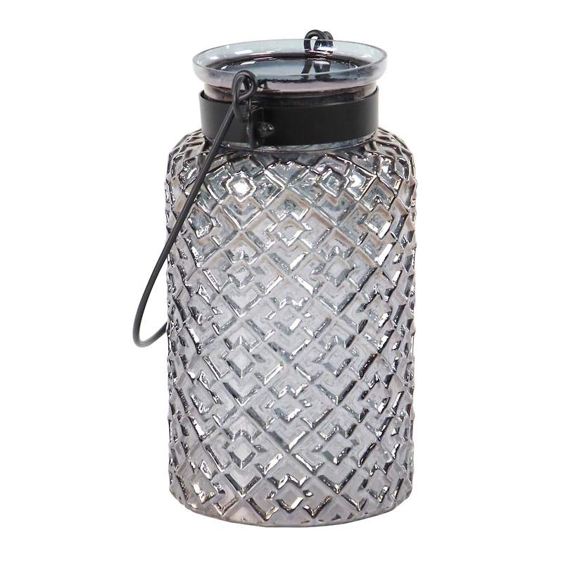 12" Black Glass Textured Candle Lantern