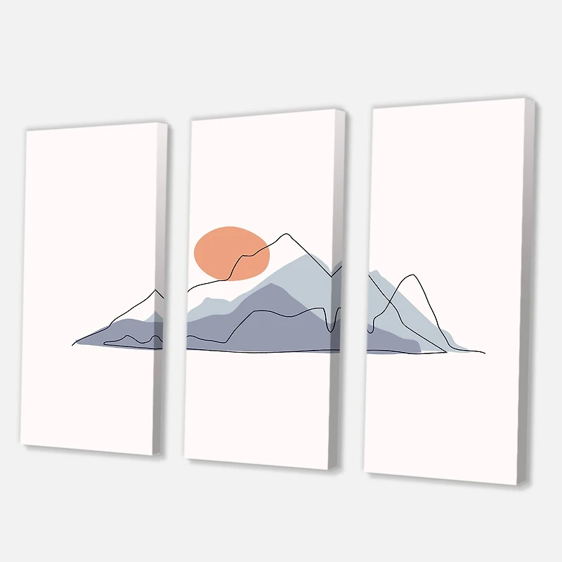 Designart - Abstract Mountainscape With Red Moon