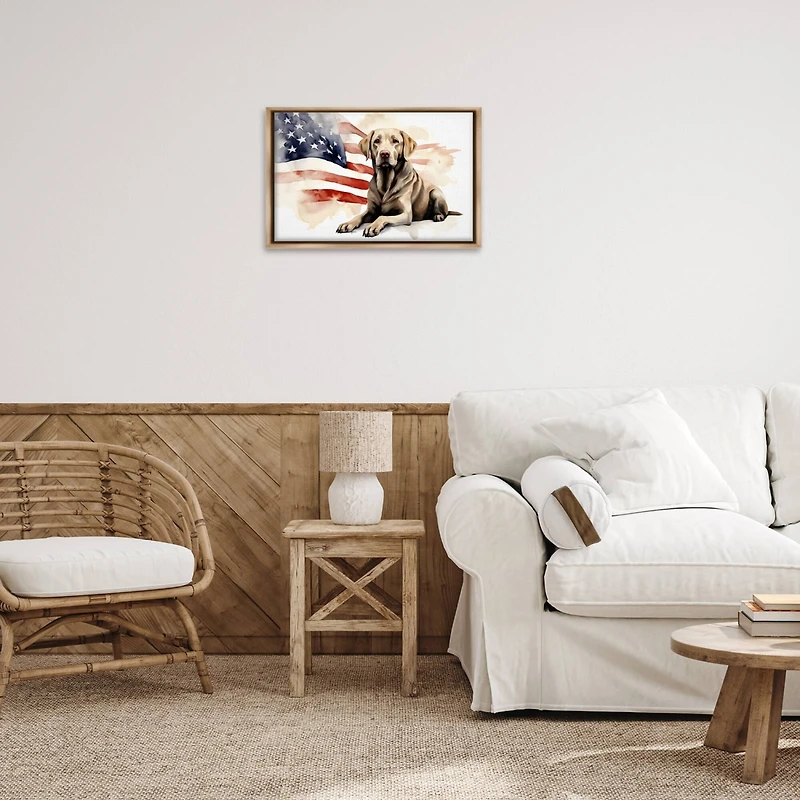 Stupell Industries Patriotic Dog with Flag Floater Framed Art