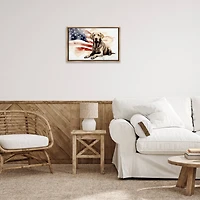 Stupell Industries Patriotic Dog with Flag Floater Framed Art