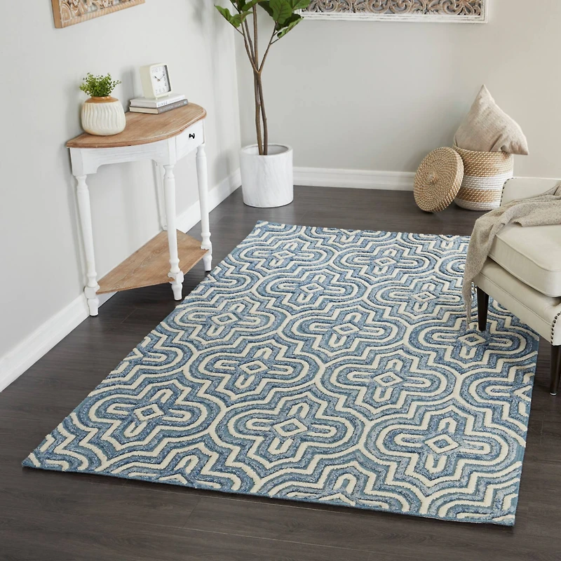 Blue Wool Modern Area Rug 5ft. x 8ft.