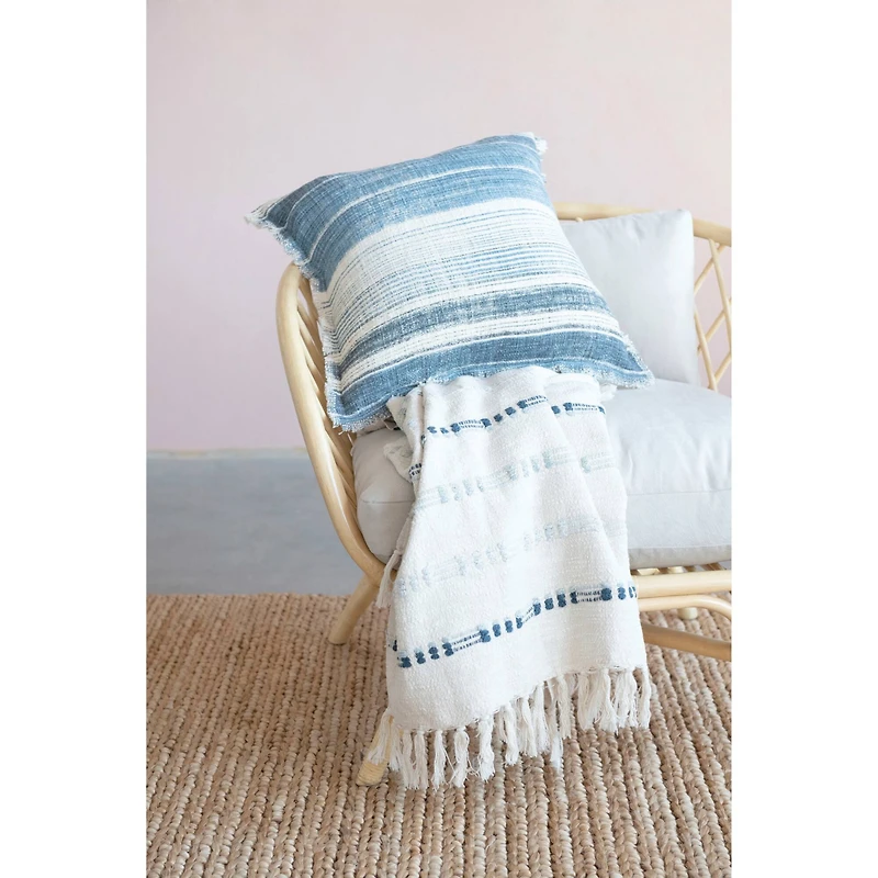 Hello Honey® Cream & Blue Embroidered Throw with Fringe