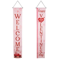 71" Welcome & Happy Valentine's Day Outdoor Door Banners Set