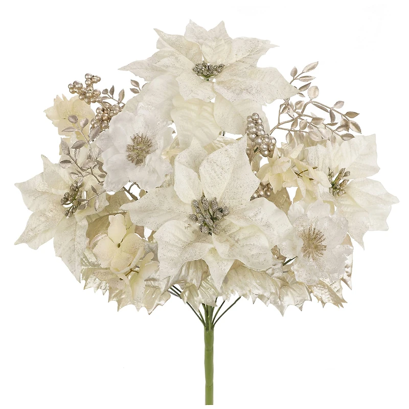 22" Champagne Poinsettia, Peony & Berry Deluxe Bush by Ashland®