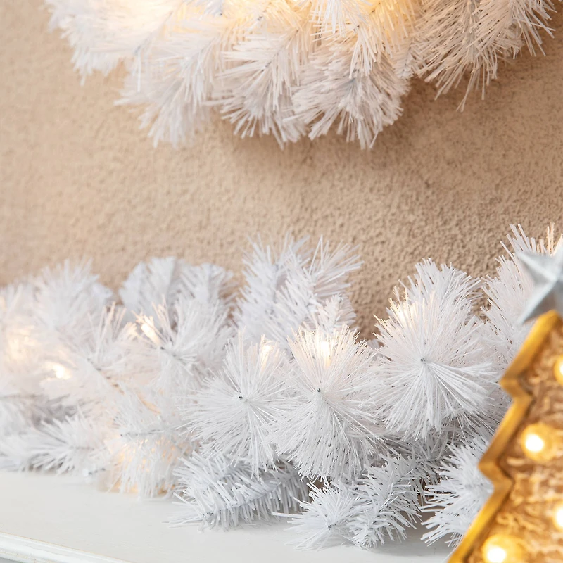 Glitzhome® 9ft. Pre-Lit White Pine Christmas Garland with LED Lights and Timer