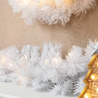 Glitzhome® 9ft. Pre-Lit White Pine Christmas Garland with LED Lights and Timer