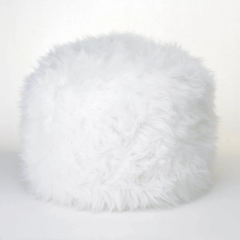 12" Fuzzy White Ottoman Pouf