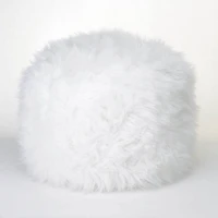 12" Fuzzy White Ottoman Pouf