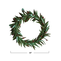 Hello Honey® 20" Green & Red Round Handmade Wool Felt Leaves Wreath with Berries