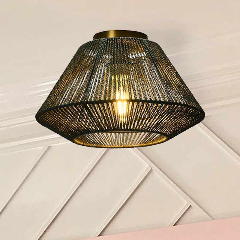 Hello Honey® 14" Gray Flush Mount Ceiling Light with Woven Paper Rope Shade