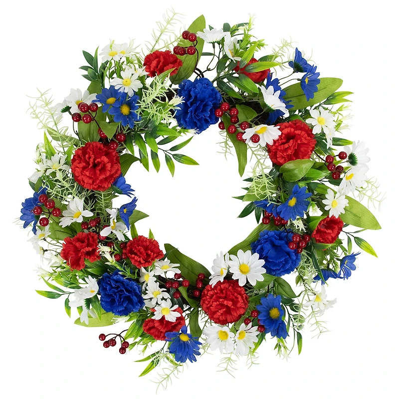 21" Red, White & Blue Mixed Floral Americana Wreath