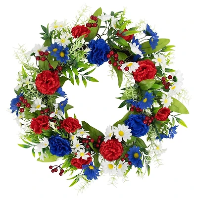 21" Red, White & Blue Mixed Floral Americana Wreath