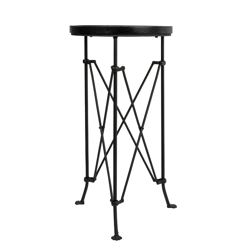 Hello Honey® 2ft. Black Wood Top Modern Round Metal Accent Table