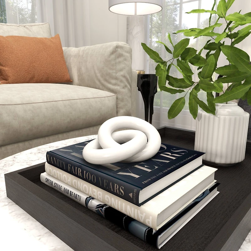 7" White Marble Geometric 2-Link Chain Sculpture