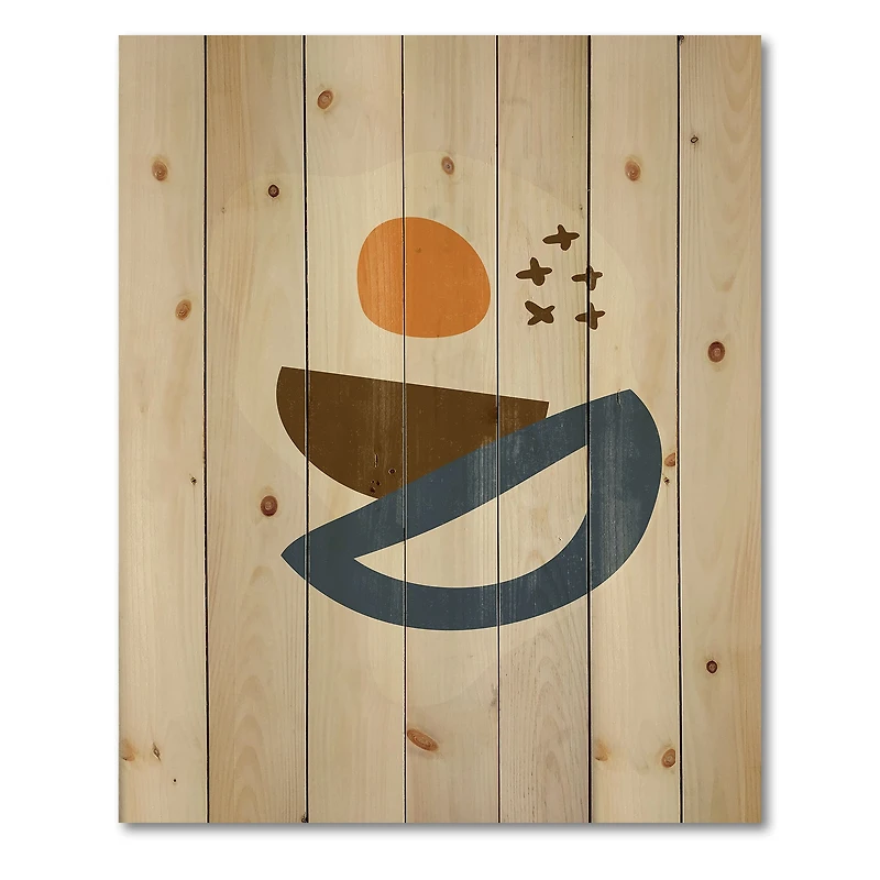 Designart - Abstract Sun Moon Geometric Print I - Modern Print on Natural Pine Wood