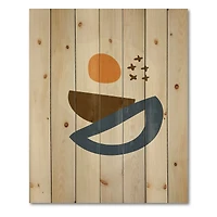 Designart - Abstract Sun Moon Geometric Print I - Modern Print on Natural Pine Wood