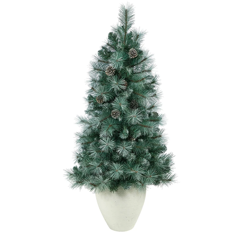 4ft. Pre-Lit Frosted Tip British Columbia Mountain Pine Artificial Christmas Tree with Pinecones, Clear Lights