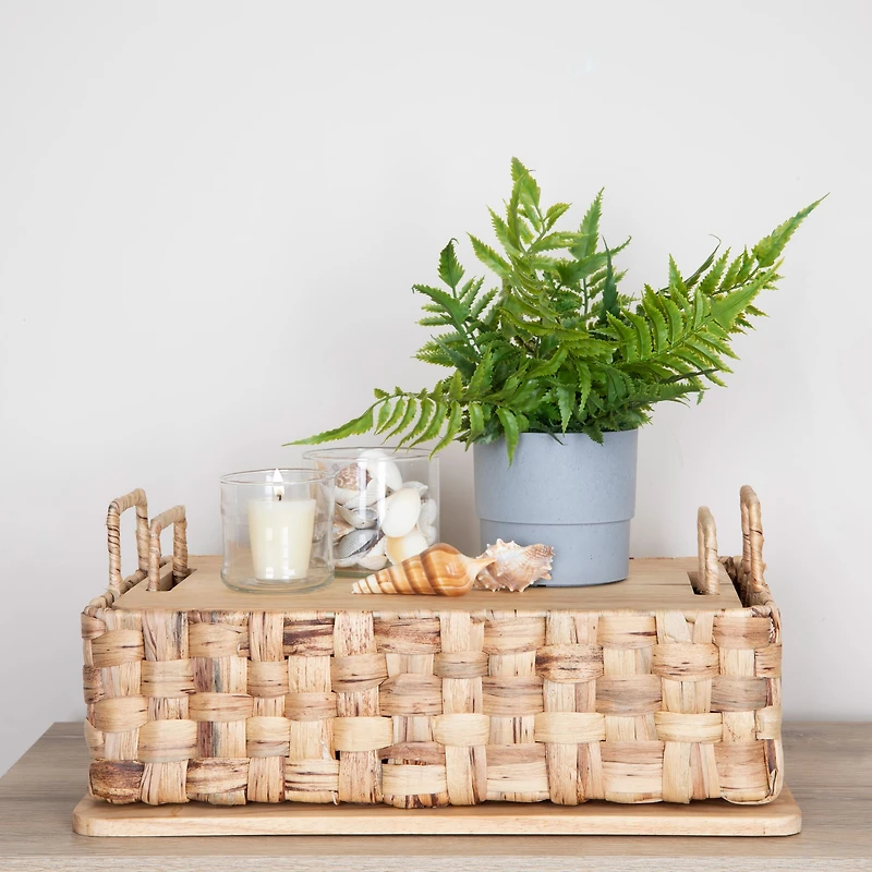 Household Essentials Stackable Hyacinth Basket Set with Oak Lids