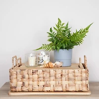 Household Essentials Stackable Hyacinth Basket Set with Oak Lids