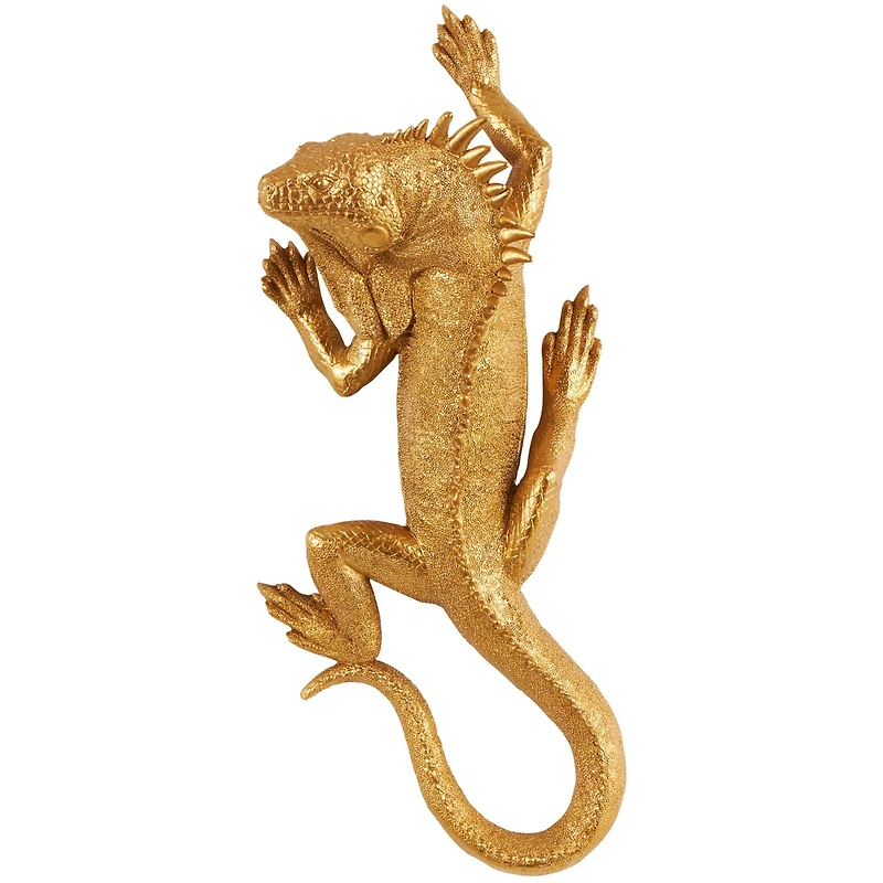 15" Gold Lizard Textured Climbing Sculpture