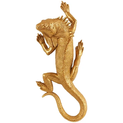 15" Gold Lizard Textured Climbing Sculpture