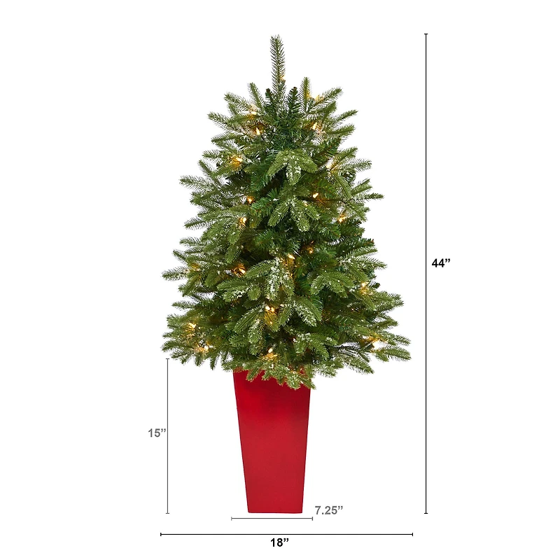 3.5ft. Pre-Lit Snowed Grand Teton Fir Christmas Tree in Red Planter