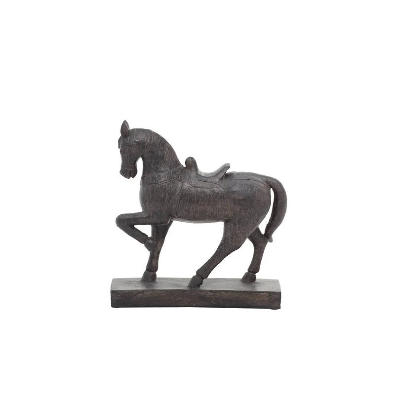 Traditional Brown Polystone Standing Horse Table Sculpture, 9" x 9" x 3"