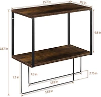 Brown Wood Wall Mount Bathroom 2 Tier Towel Shelf 