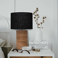 Hello Honey® 20.5" Natural and Black Modern Rattan and Wood Table Lamp with Black Jute Shade