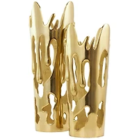 Gold Aluminum Drip Vase with Melting Designed Body Set