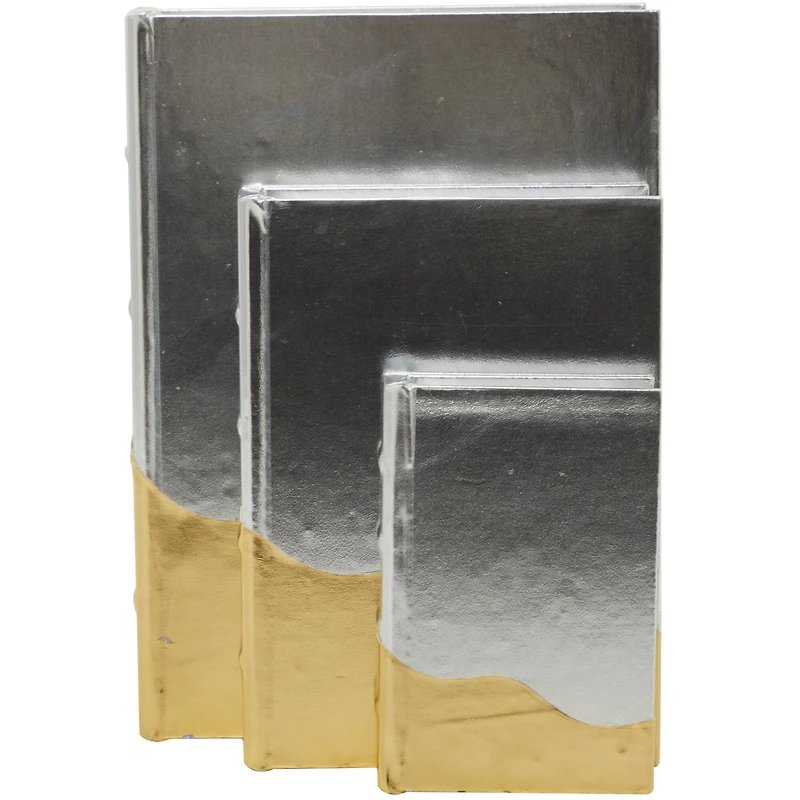 CosmoLiving by Cosmopolitan Silver Faux Leather Faux Book Box with Metallic Finish Set 