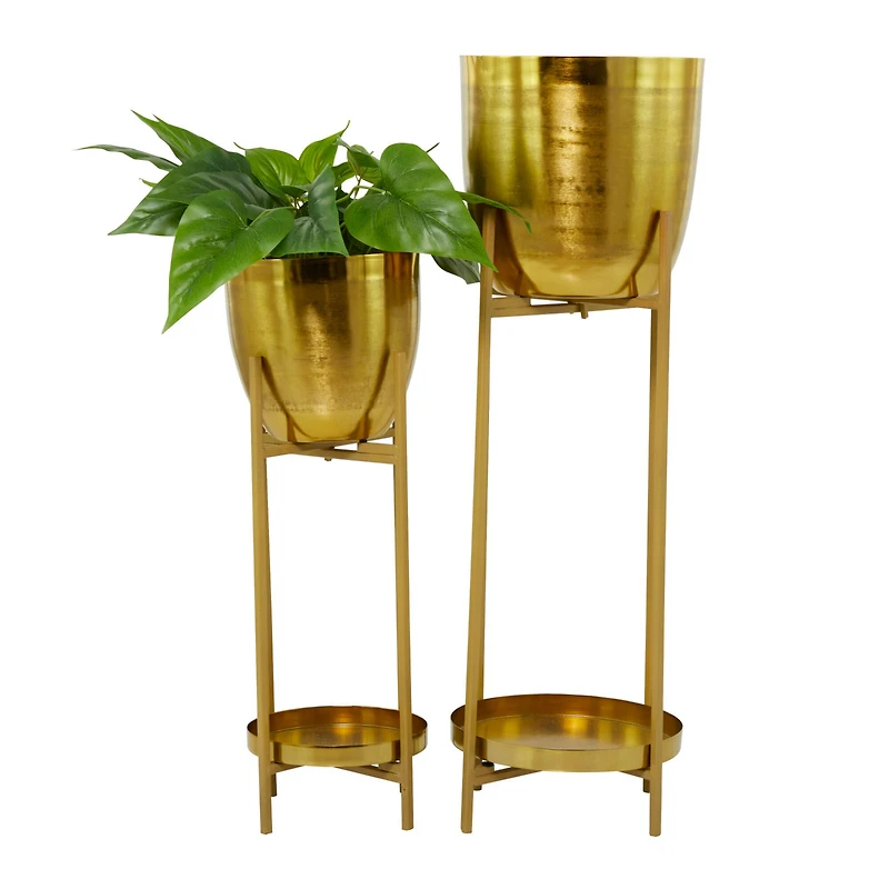 CosmoLiving by Cosmopolitan Gold Metal Planter with Removable Stand Set