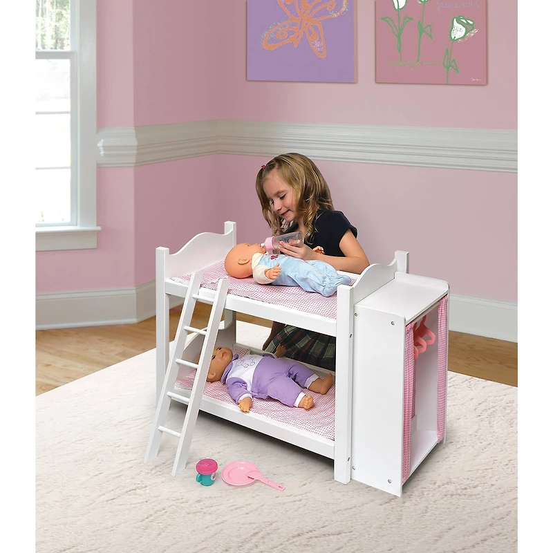 Badger Basket Pink & White Doll Armoire Bunk Bed with Ladder
