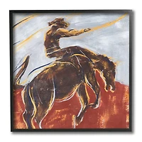 Stupell Industries Western Cowboy Lasso Horse Buck Red Blue Black Framed Wall Art