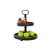 Hello Honey® 18.5" Distressed Black Wood 2-Tier Tray