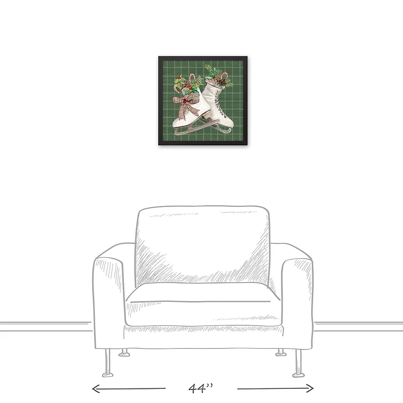 Green Christmas Ice Skates Black Framed Canvas Wall Art