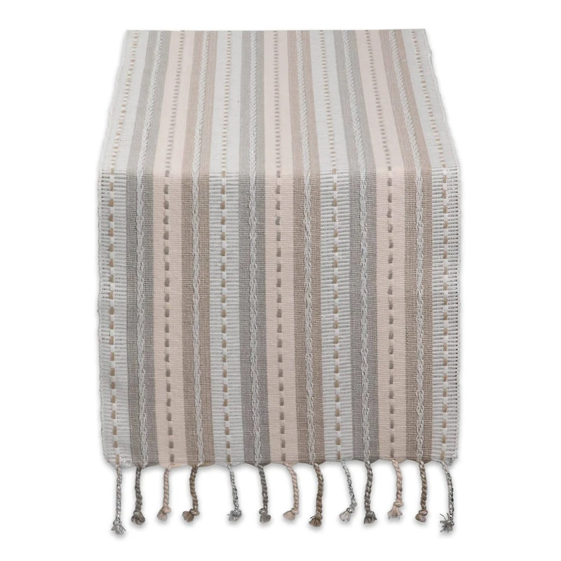 DII® 72" Natural Tonal Stripe With Fringe Table Runner