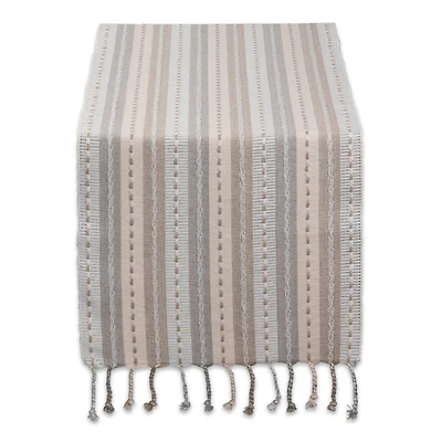 DII® 72" Natural Tonal Stripe With Fringe Table Runner