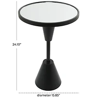 Black Metal Pedestal Base Accent Table with Mirrored Glass Top 16" x 16" x 24"