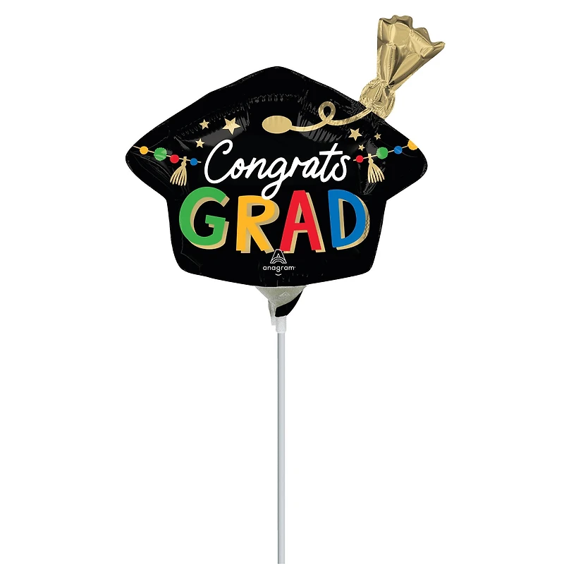 14" Graduation Hat Foil Balloon Stick